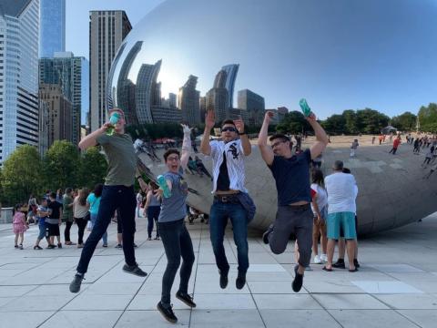 Residents visiting Cloud Gate, Chicago's iconic "Bean" sculpture